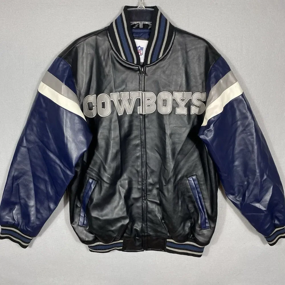 Vintage Dallas Cowboys Faux Leather Jacket G-III Mens Medium NFL Football Coat